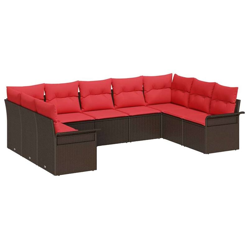 vidaXL 9/10 Garden Sofa Set with Cushions Black/Brown/Grey Poly Rattan - 113.8 x 73.8 x 27.2