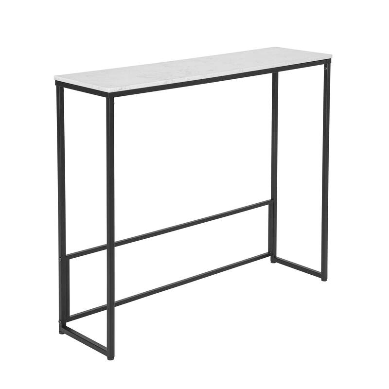 Maypex White Quartz Stone Narrow Console Table with Black Base
