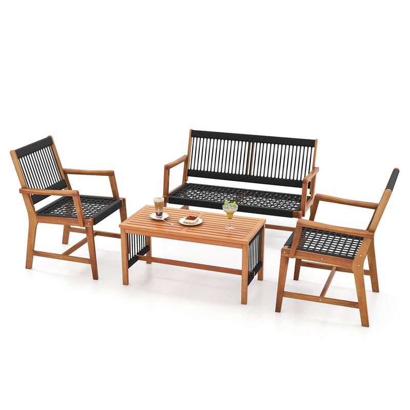 Costway Patio 4pcs Acacia Wood Conversation Table & Chair Set - See Details