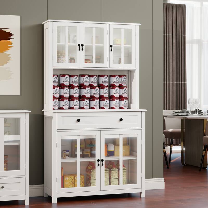 Pantry Cabinet with Adjustable Shelves and 5 glass Doors