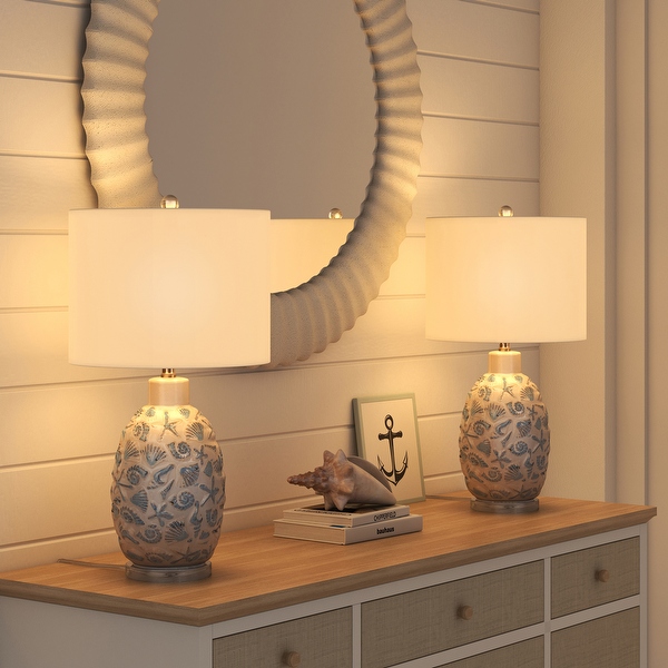 Lux Lighting Jenny 26 Ceramic Crystal Table Lamp White and Blue Set of 2