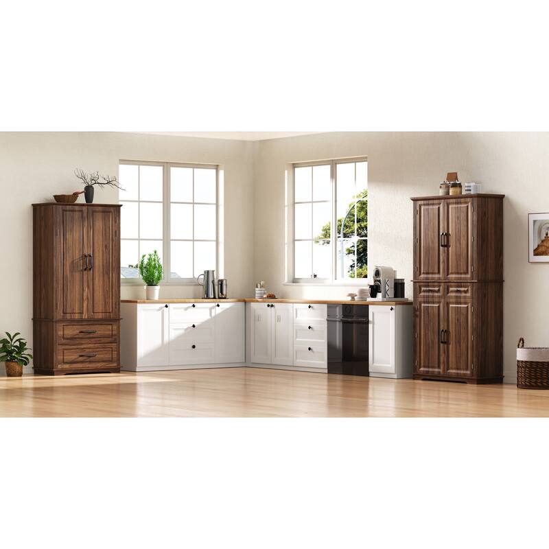 71" Tall Kitchen Pantry Cabinet with 3 Pull Out Cabinet Organizers