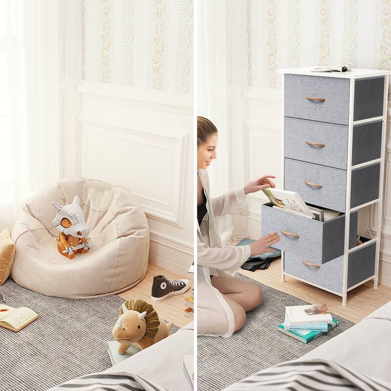 Home Bedroom Furniture 5-drawer Chest Vertical Storage Tower - Fabric Dresser