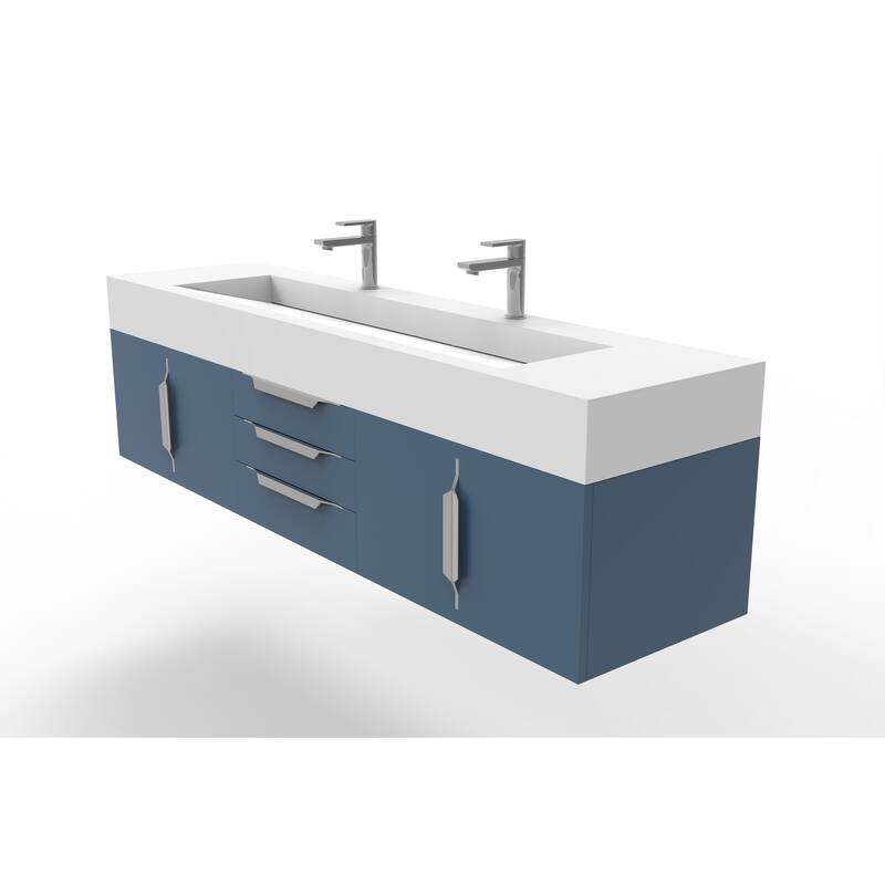 Nile 72" Wall Mounted Bathroom Vanity Set w/ White Top