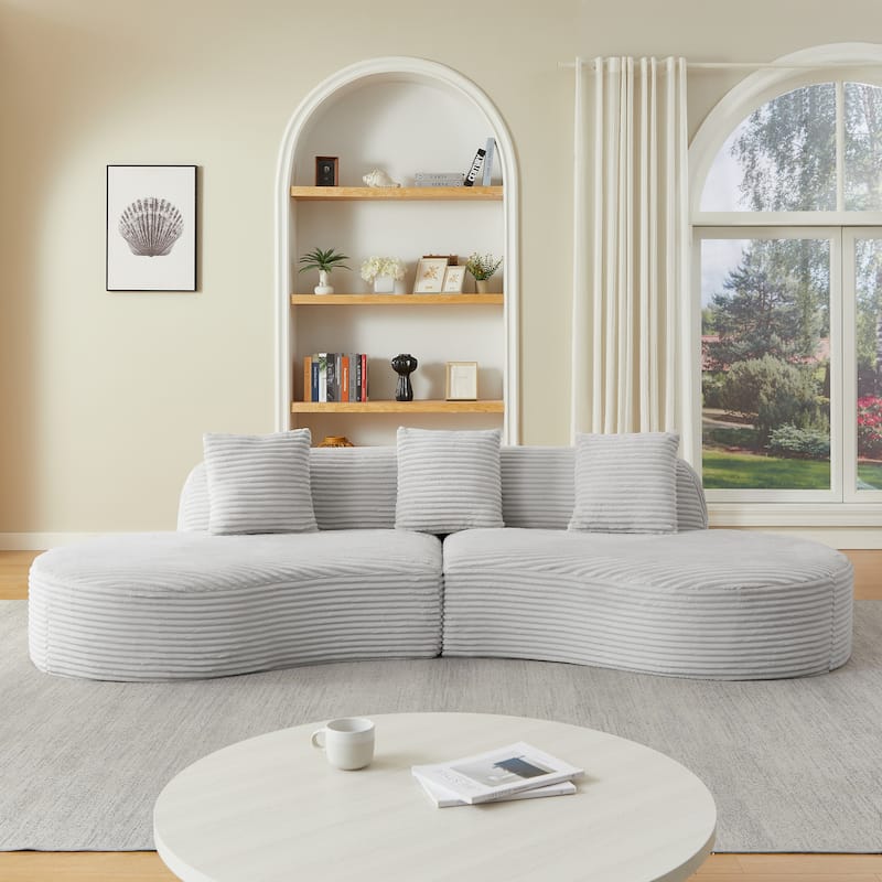 Corduroy Upholstered Curved Sectional Sofa Compressed Modular Couch