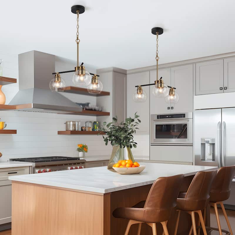 Modern 5-Light Black Gold Chandelier Seeded Glass Pendant Lights for Dining Room