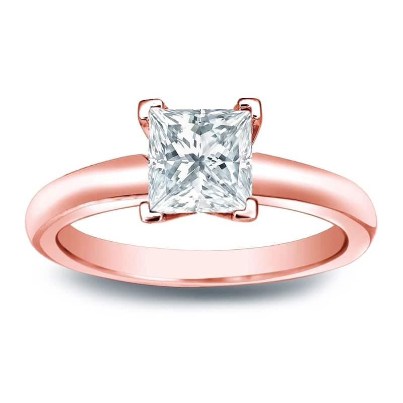 Auriya 14k Gold 1/3ctw Princess-cut Solitaire Diamond Engagement Ring - Rose - 4