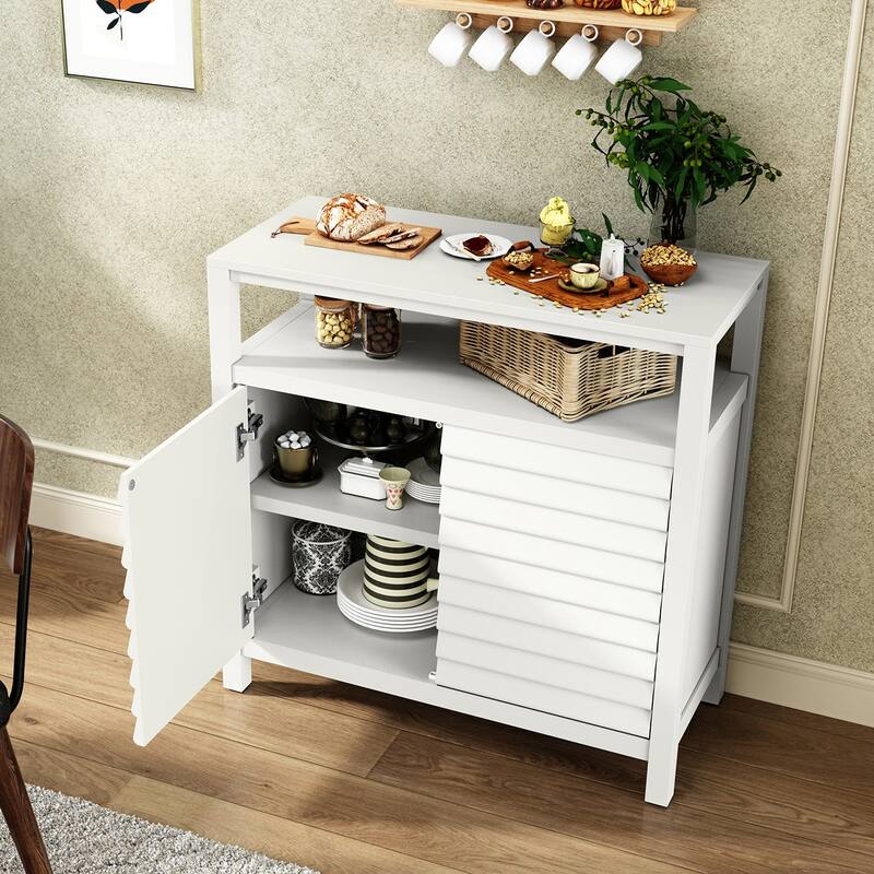 Accent Cabinet with Louver Doors, Open Shelf Storage for Living Room