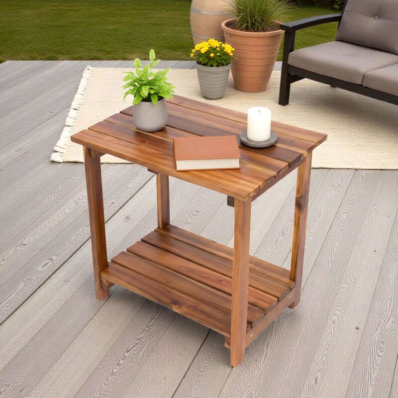 Hampshire 2-Tier Solid Acacia Wood Rectangular Outdoor Side Table