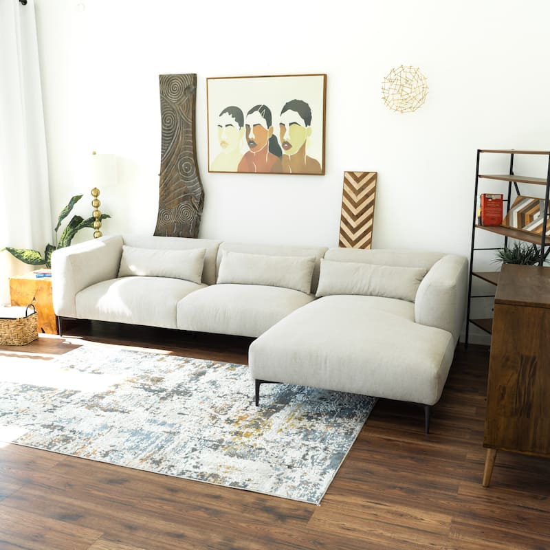 Savenoy Japandi Style L-Shaped Fabric Upholstered Sectional