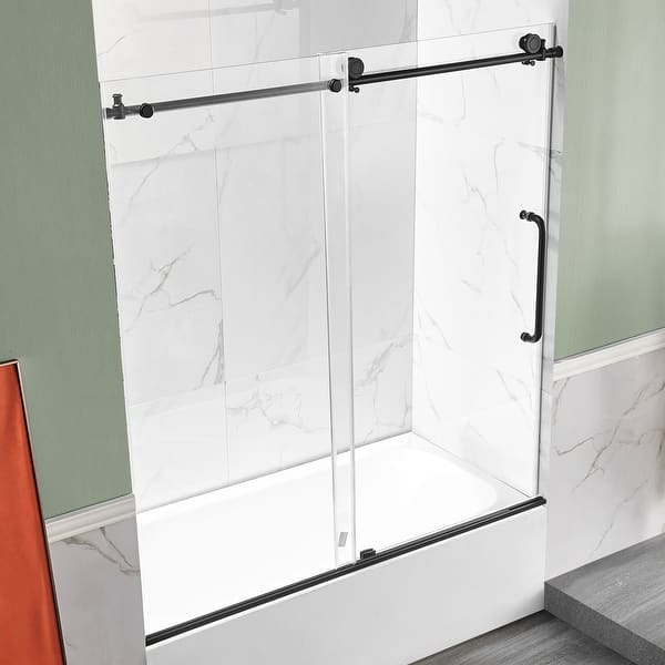 Anzzi 5 ft. Acrylic Right Drain Rectangle Tub in White With 60 in. x 62 in. Frameless Sliding