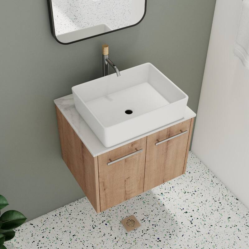 Beingnext 24"/30" Single Bathroom Vanity with Sink, Floating Bathroom Vanity with 2 Soft Close Doors - 24''W - Imitative Oak-110