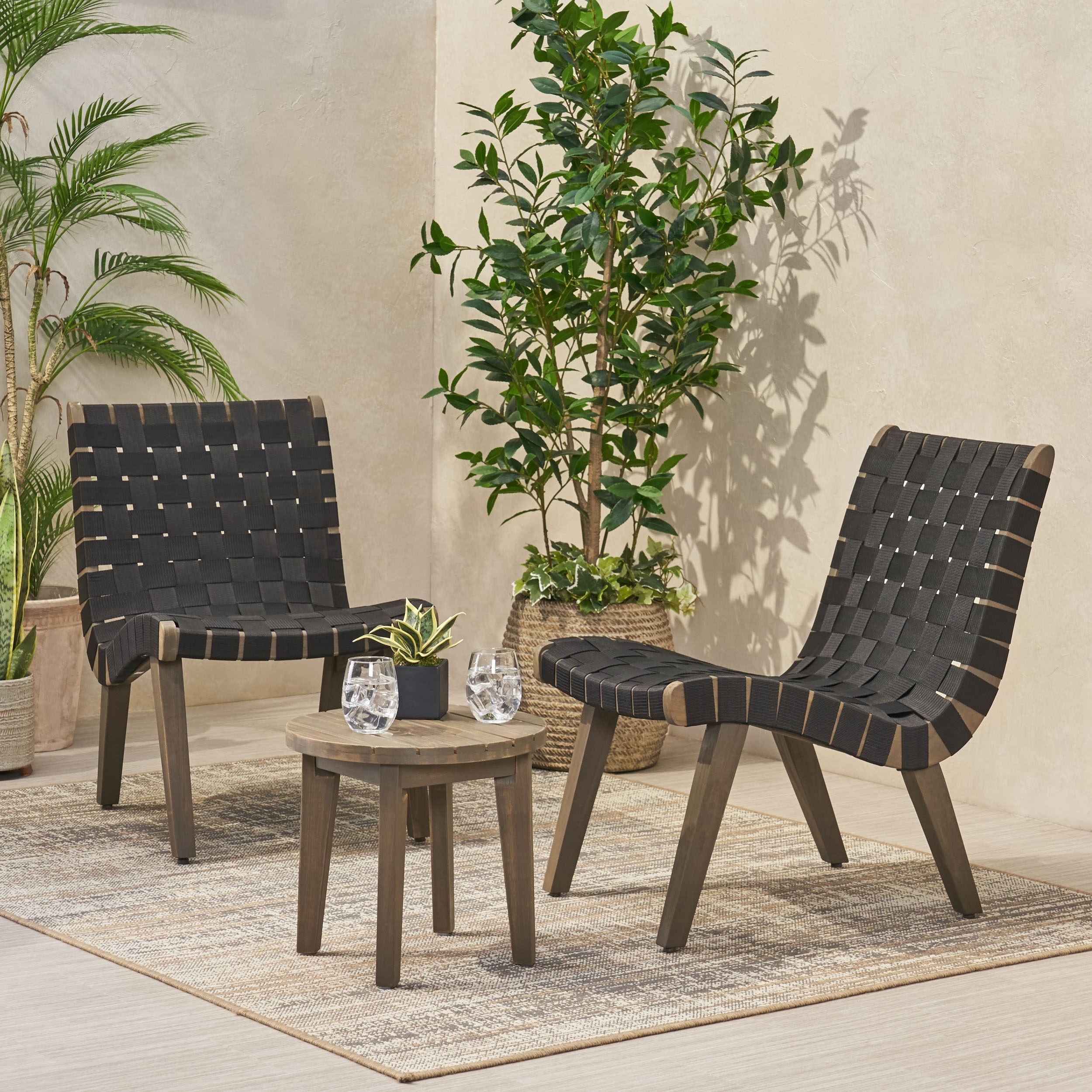 Charlotter Outdoor Rope and Acacia Wood Outdoor Lounge Chairs by  Christopher Knight Home