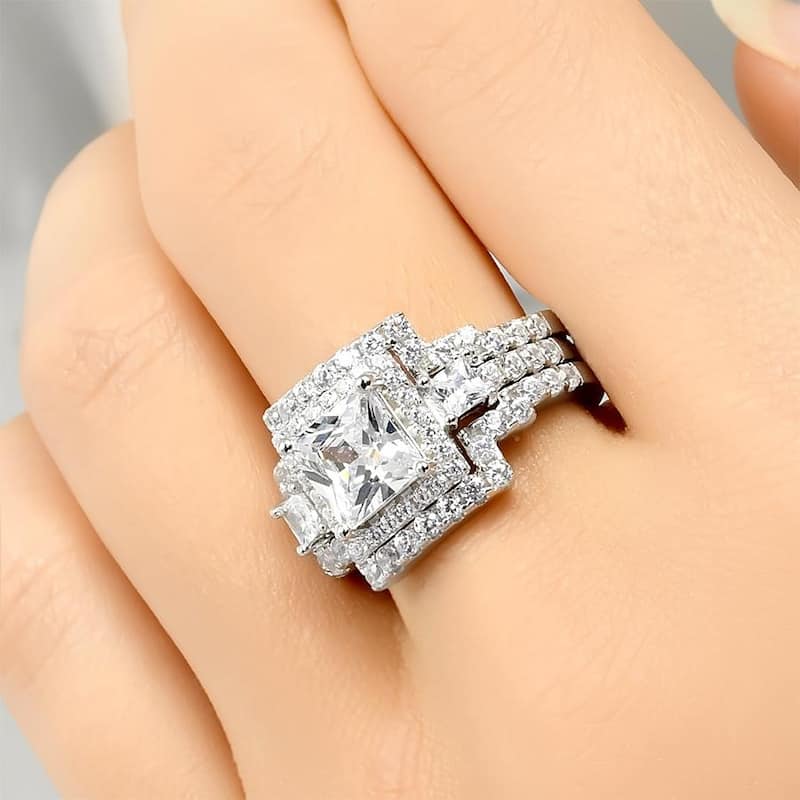 4.0 Carat CZ Womens 3 pcs Wedding BAND Engagement RING Set Sterling Silver