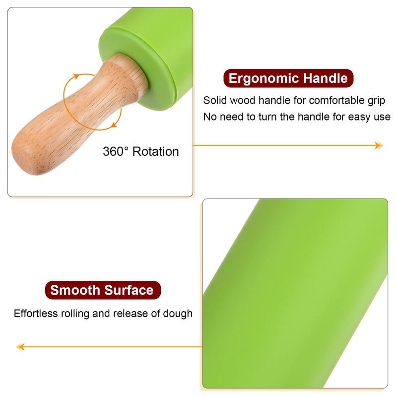Silicone Rolling Pins for Baking Wood Handle 31cm x 4.2cm Green & Orange - Green & Orange