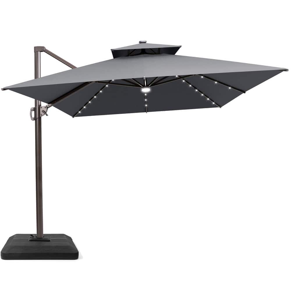 13 x 10 FT Solar Powered LED Light Patio Cantilever Umbrella Aluminum Pole with Base