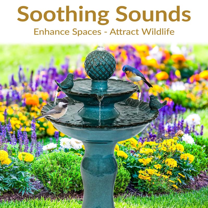 Sunnydaze 2-Tier Resting Birds Ceramic Outdoor Water Fountain - 27"