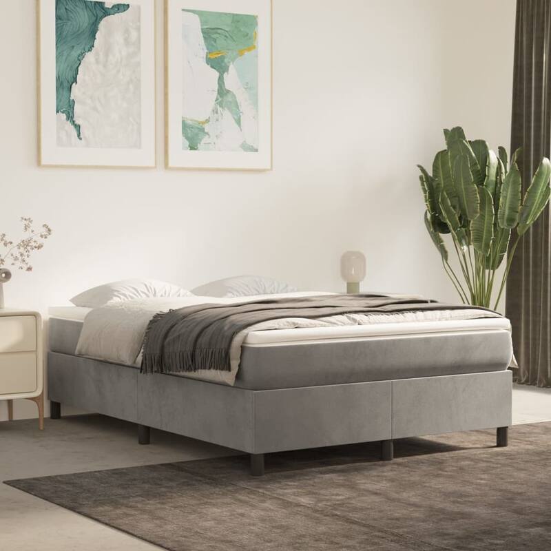 vidaXL Bed Frame Box Spring Platform Bed Mattress Foundation Bedroom Velvet - Light gray - Queen