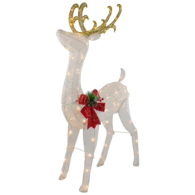 48" LED Glitter Reindeer with Sleigh Outdoor Christmas Decoration - White