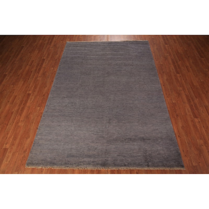 Gray Modern Gabbeh Oriental Area Rug Hand-Knotted Wool Carpet - 6'10" x 9'6"