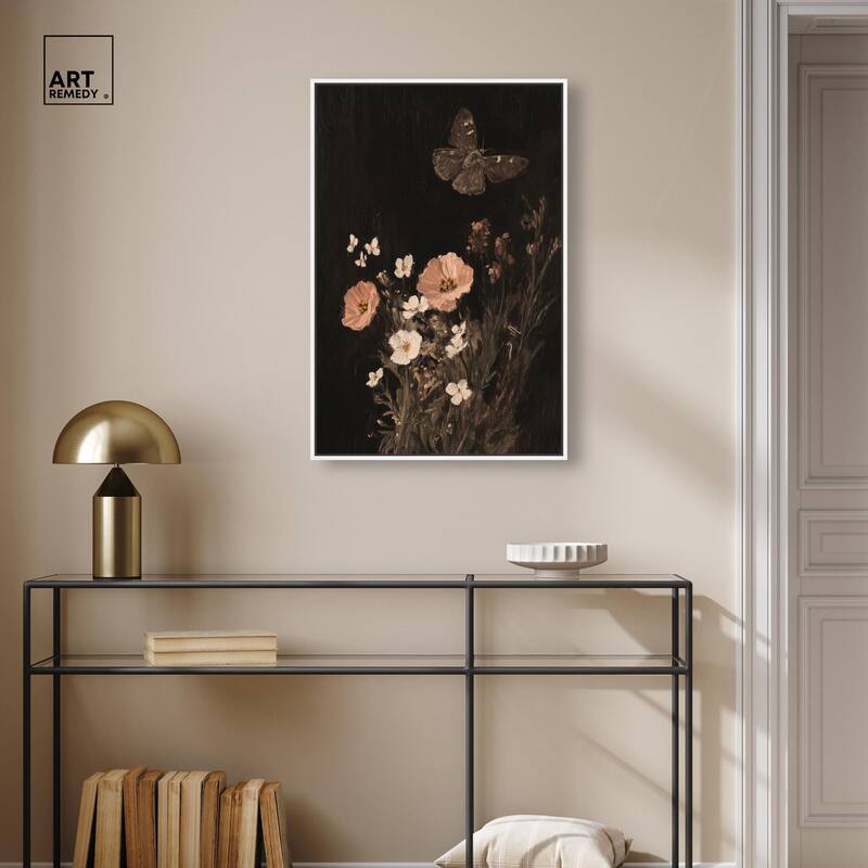 Poppy and Moth I Canvas by Art Remedy