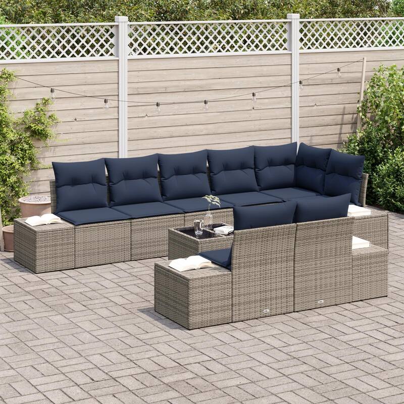 vidaXL 9 Piece Garden Sofa Set with Cushions - 125.6×60.6×27.2