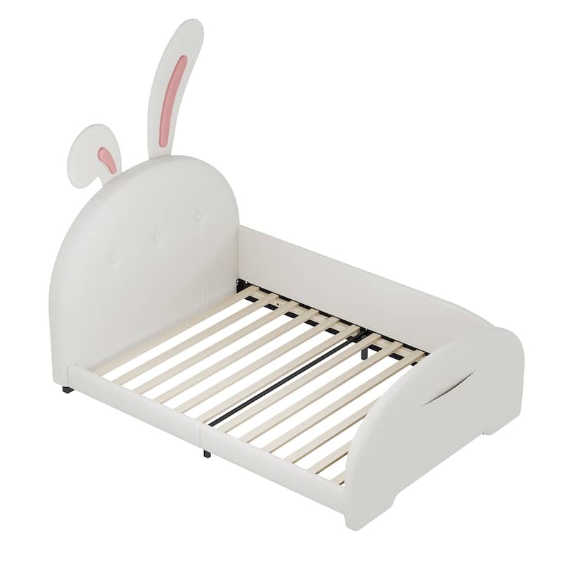 Twin Size Platform Bed with Rabbit-Shape Headboard Pocket