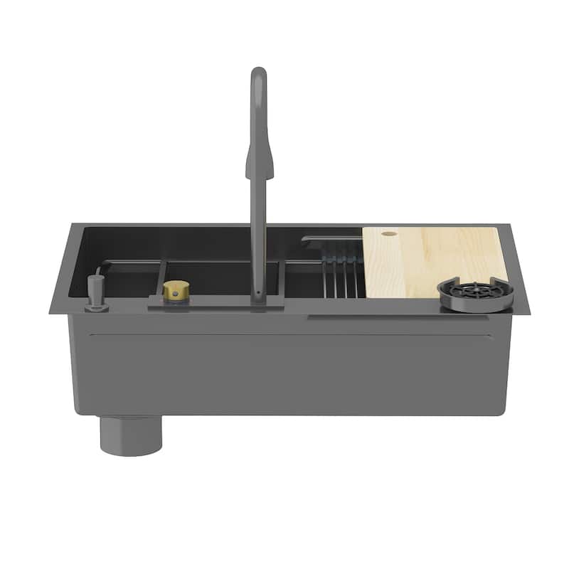 32.2"W Apron Single Bowl Workstation Kitchen Sink 304 Stainless Steel