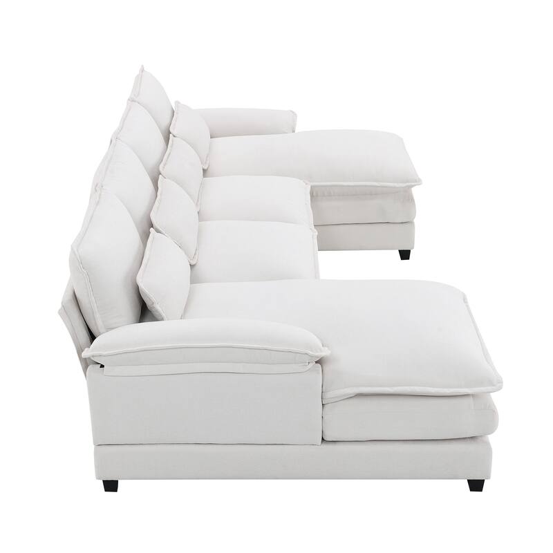 Modern U-Shaped Upholstered Sectional Sofa, Sleeper Couch with Waist Pillows