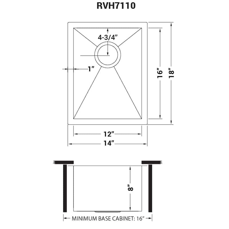 Ruvati 14-inch Undermount 16 Gauge Zero Raduis Bar Prep Kitchen Sink Stainless Steel Single Bowl - RVH7110