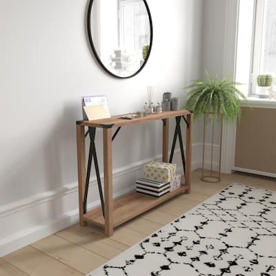 2-Tier Console Table with Metal Side Braces and Corner Caps