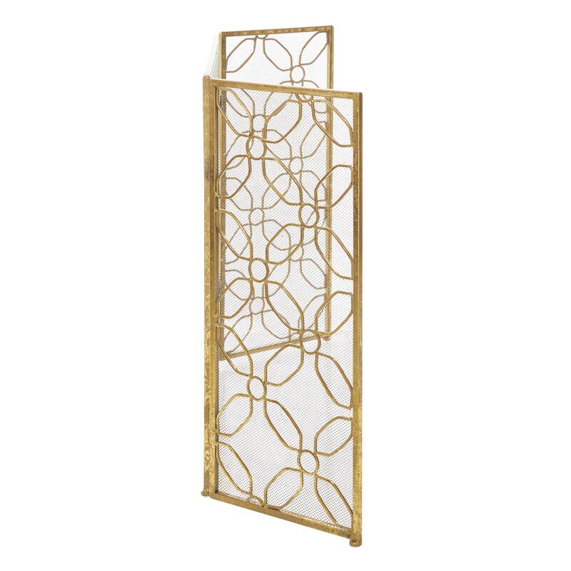 Gold Metal Foldable Mesh Netting 3 Panel Geometric Fireplace Screen