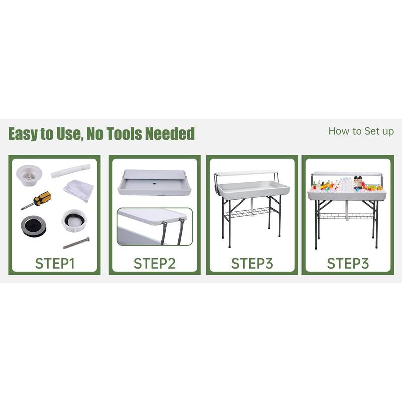 Portable Two-Tier Ice Cooler Table with Detachable Skirt