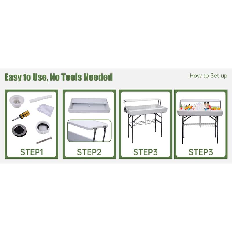 Two-Tier Portable Ice Cooler Table with Removable Skirt