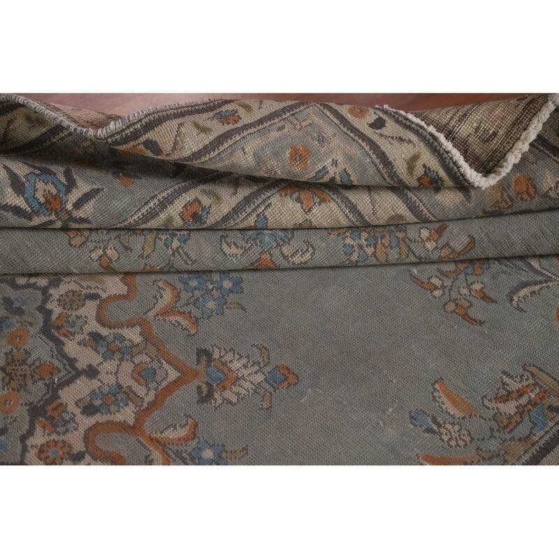 Hand Knotted Oriental 100% Wool Carpet Traditional Medallion Greys & Charcoal Tabriz Area Rug - 9' 7'' X 6' 8''