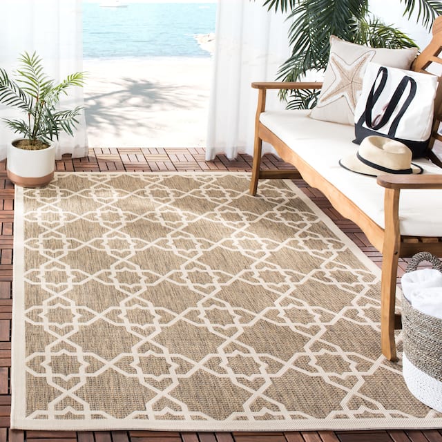SAFAVIEH Courtyard Lawanda Trellis Indoor/ Outdoor Waterproof Patio Backyard Rug - 5'3" x 7'7" - Brown/Beige