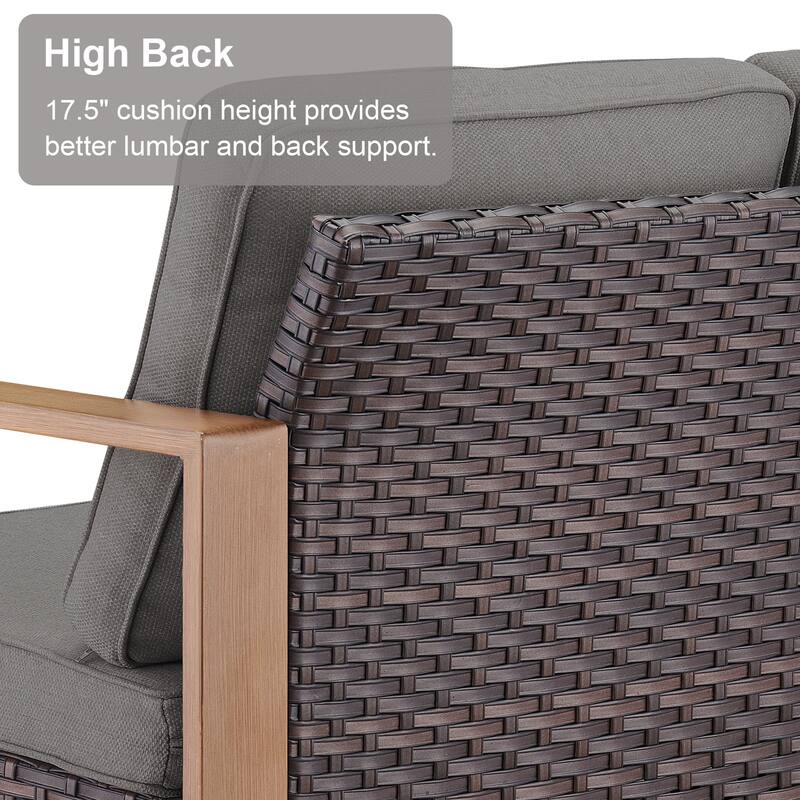 Meyreso 3-Piece Wicker Patio Conversation Set with Fire Pit & Plush 4.5" Olefin Cushions