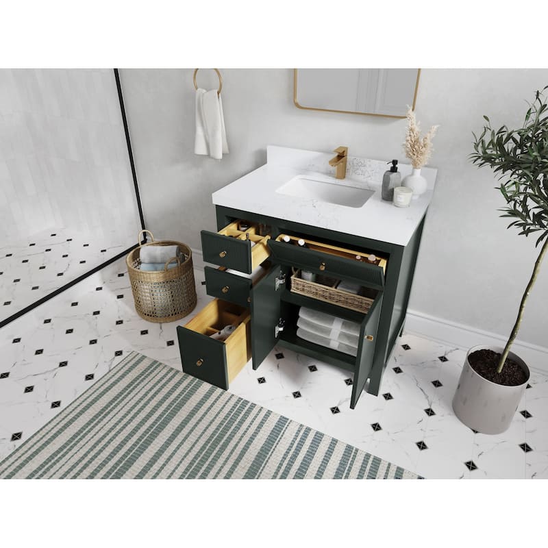 Willow Collections 36 in W x 22 in D Sonoma Center Sink Free Standing Reeded Bathroom Vanity with Countertop