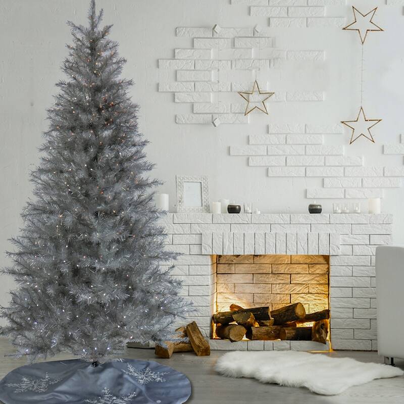 National Tree Company 7.5 ft. Pre-Lit Crystal Silver Metallic Tree - 7.5 Foot