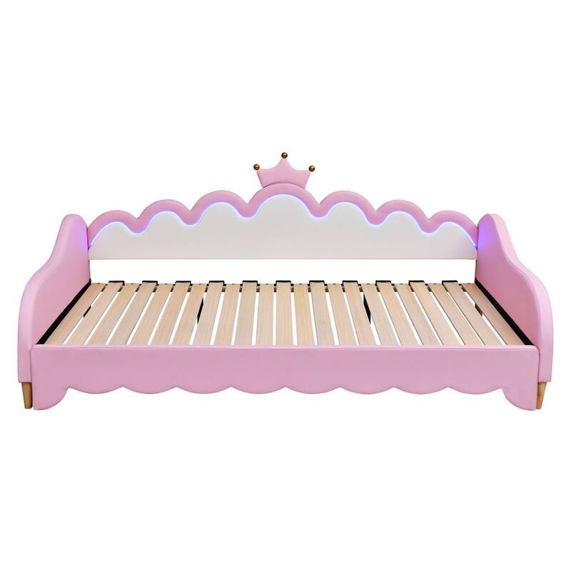 Twin Extending Daybed with LED Lights, Modern Upholstered Princess Daybed