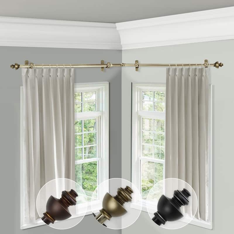 Corner Curtain Rod 120-170" Adjustable, Victorian Style Drapery Rod, Cocoa Finish, Elegant Window Treatment - M