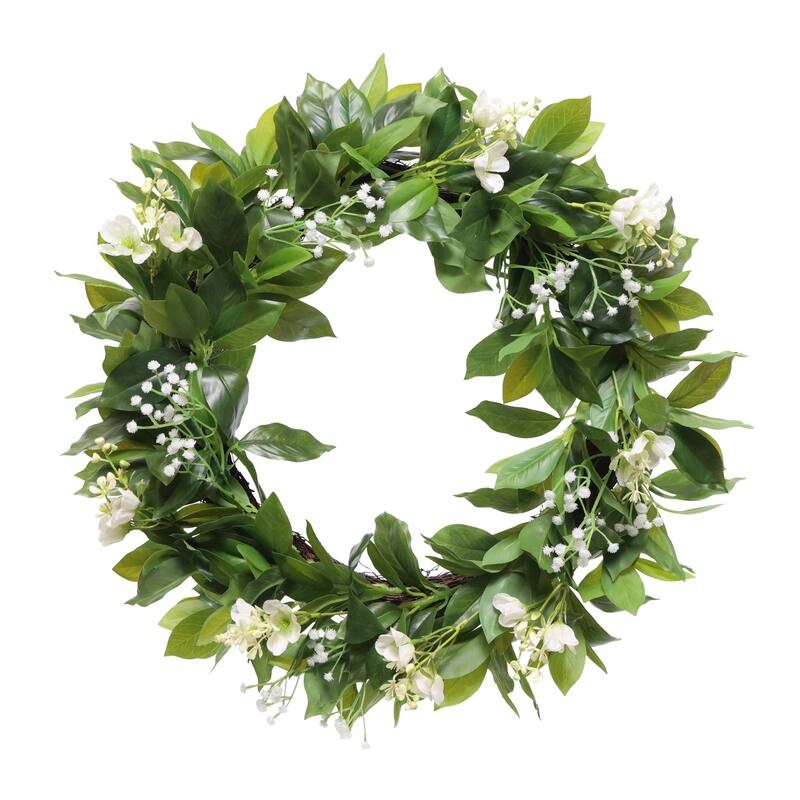 Gypsophila and Dogwood Floral Artificial Spring Wreath - 24" - White