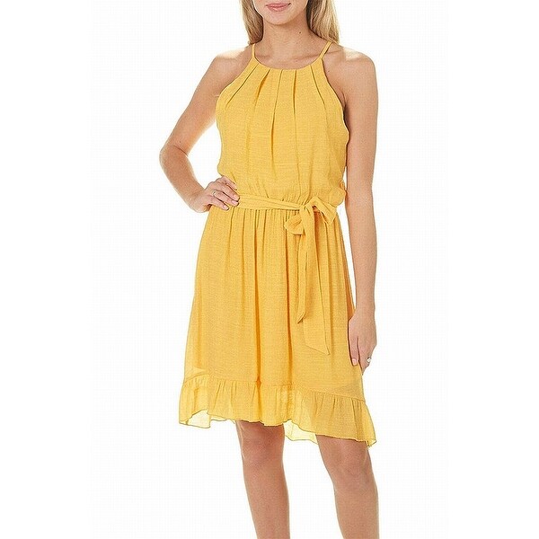BCX Yellow Size Small S Junior's Cotton Tie Waist A-Line Dress