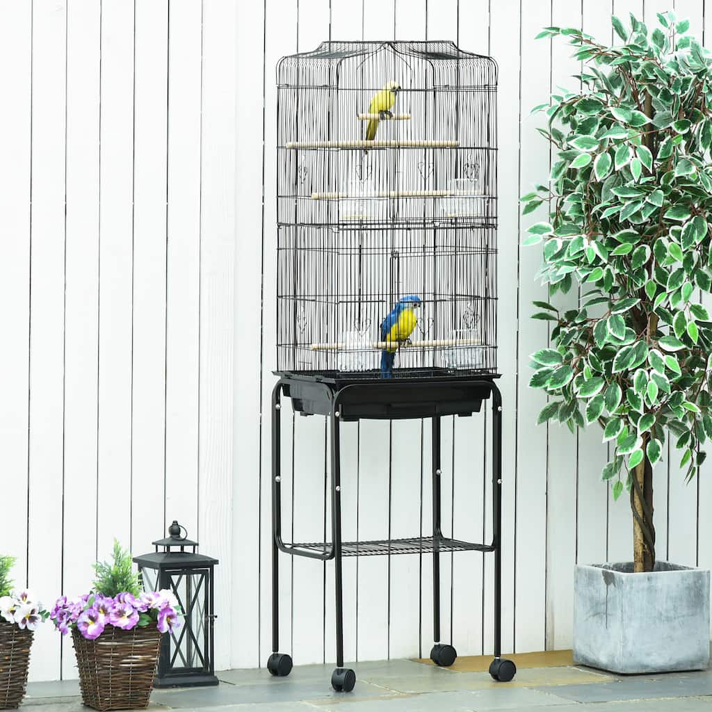 Bird Cage for Small Birds with Wooden Perches and Swing - 18.25" L x 14.25" W x 61.75" H