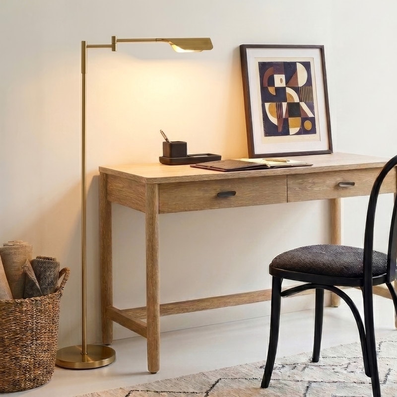 Brightech Leaf 53 in. Industrial 3-Way Dimming LED Floor Lamp with Brass Metal Empire Shade