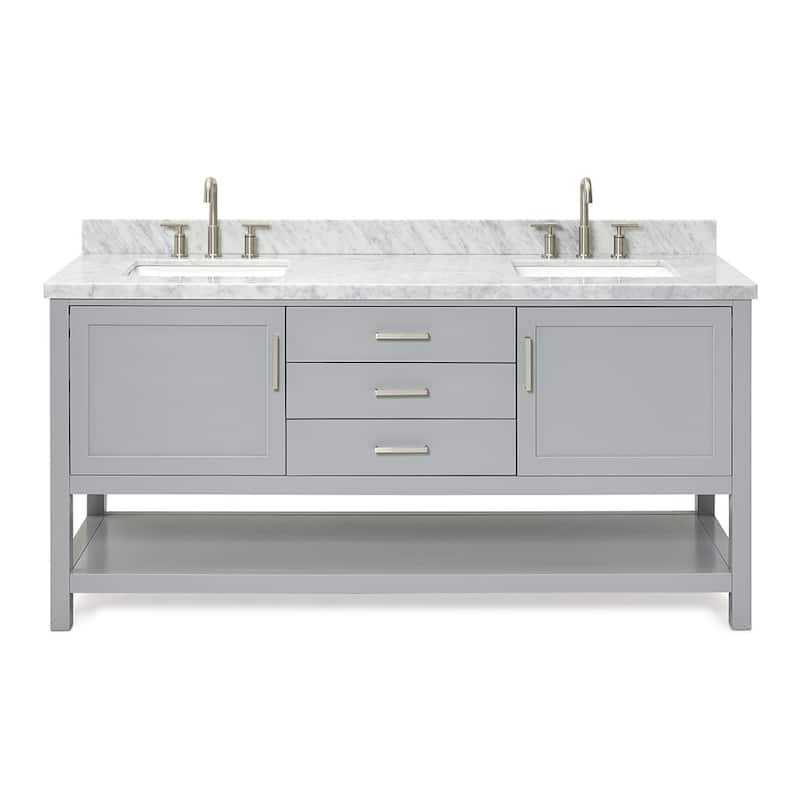 Ariel R073DCWRVO Bayhill 73" Free Standing Double Basin Vanity Set - Grey / Carrara White Top - Steel Finish