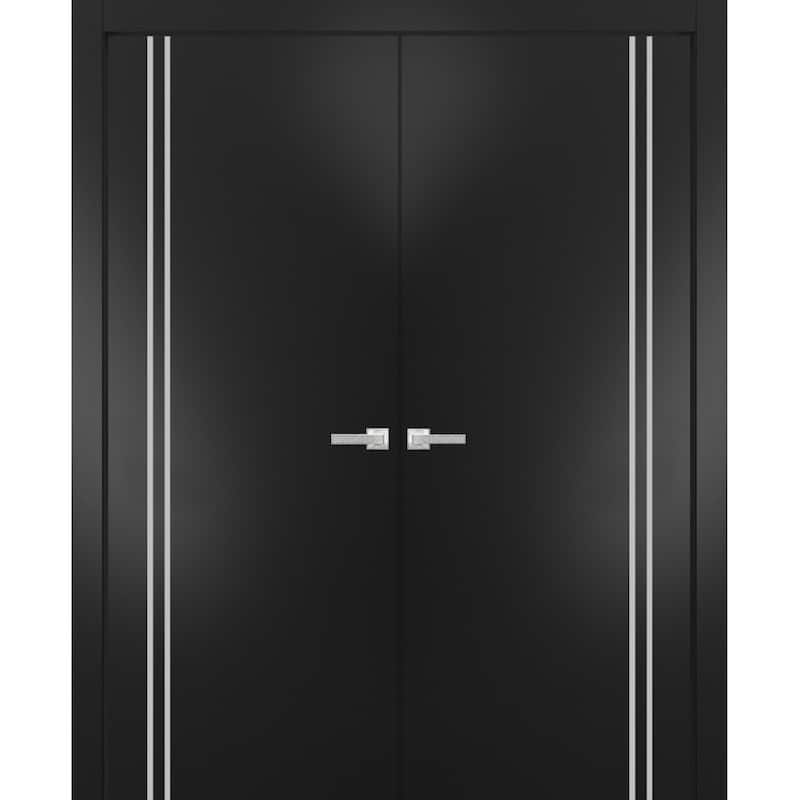 Solid French Double Doors 36 x 80 Planum 0310 Matte Black with - Black - 60" x 80" ( 2* 30x80)