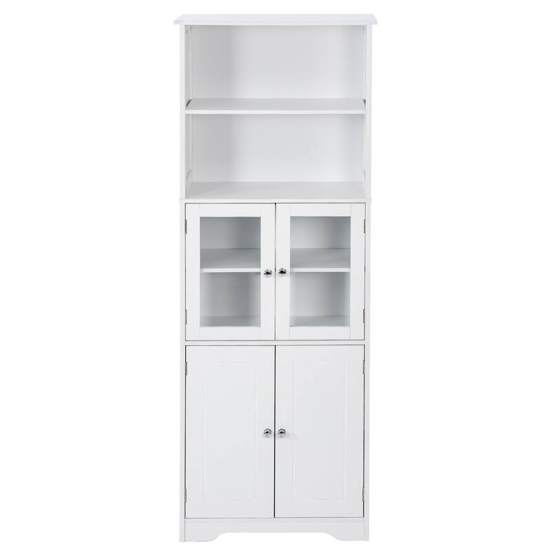 White Tall Storage Cabinet With Shelves And Doors For Bathroom