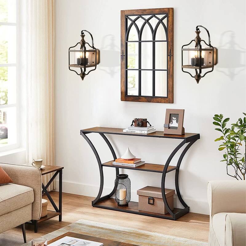 CurveCurio 17"Antique Metal Lantern Wall Sconce w/ Wood Accents and Texteured Round Glass Shade-3 Lights Wall Light - 12"*7"*17"