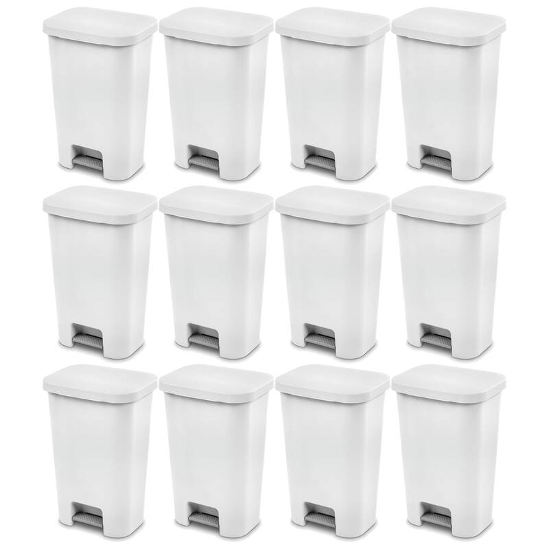 Sterilite 11.9 Gal Rectangle Step On Trash Kitchen Wastebasket, White (4 Pack) - 12 Pack